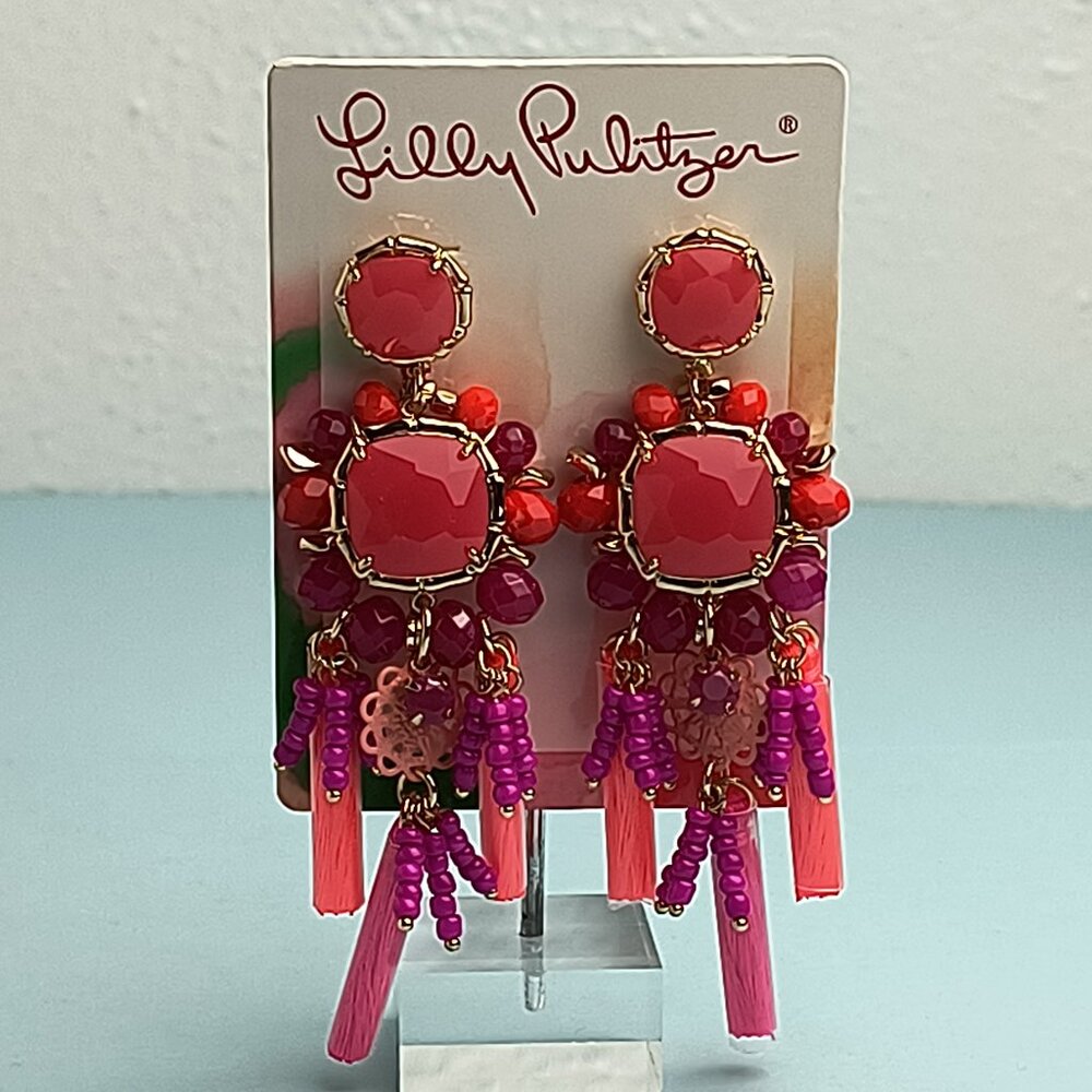 Lilly Pulitzer Statement Pirced Post Earrings Tassel Be Waterside Amaren… - Picture 2 of 11